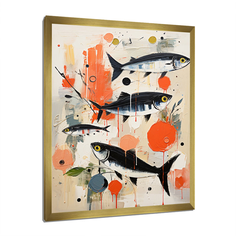 Jadvyga " Abstract Seafood Representation Acrylic ", Gold Picture Framed, 44" H x 34" W x 1.5" D