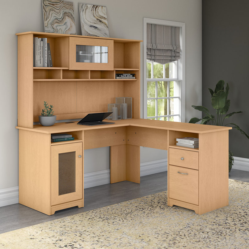 Ozro L-Shaped Executive Desk, Natural Maple