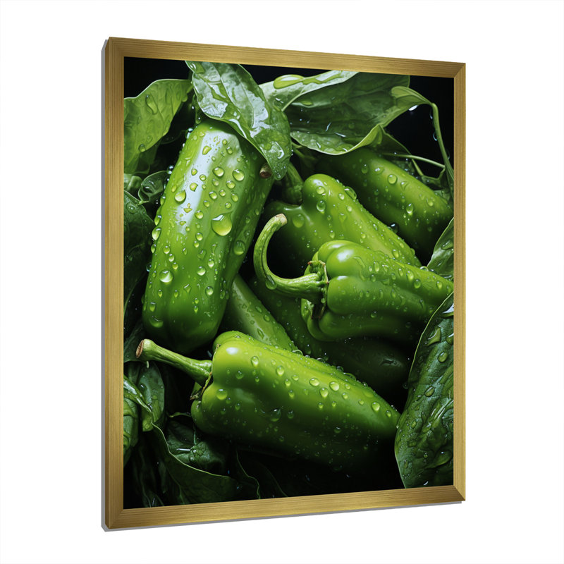 «Jade Green Pepper Légume I», reproduction d'art sur toile, Cadre doré à une seule photo, H 32 po x l 16 po x P 1 po