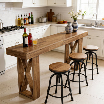 Table bistro 39,37 po à hauteur de comptoir avec structure en bois en forme de X