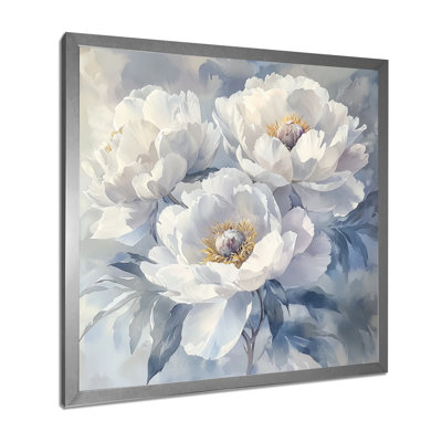 Fleurs givrées monochromes de pivoines I - pivoines, art mural