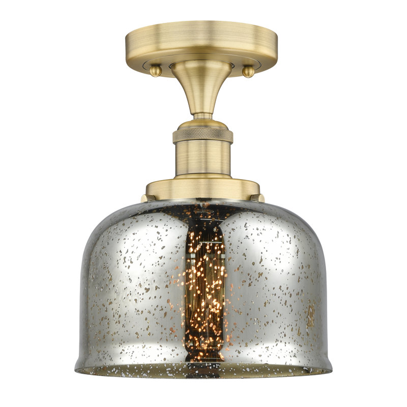 Thoa Glass Semi Flush Mount, Silver Plated Mercury, Brushed Brass