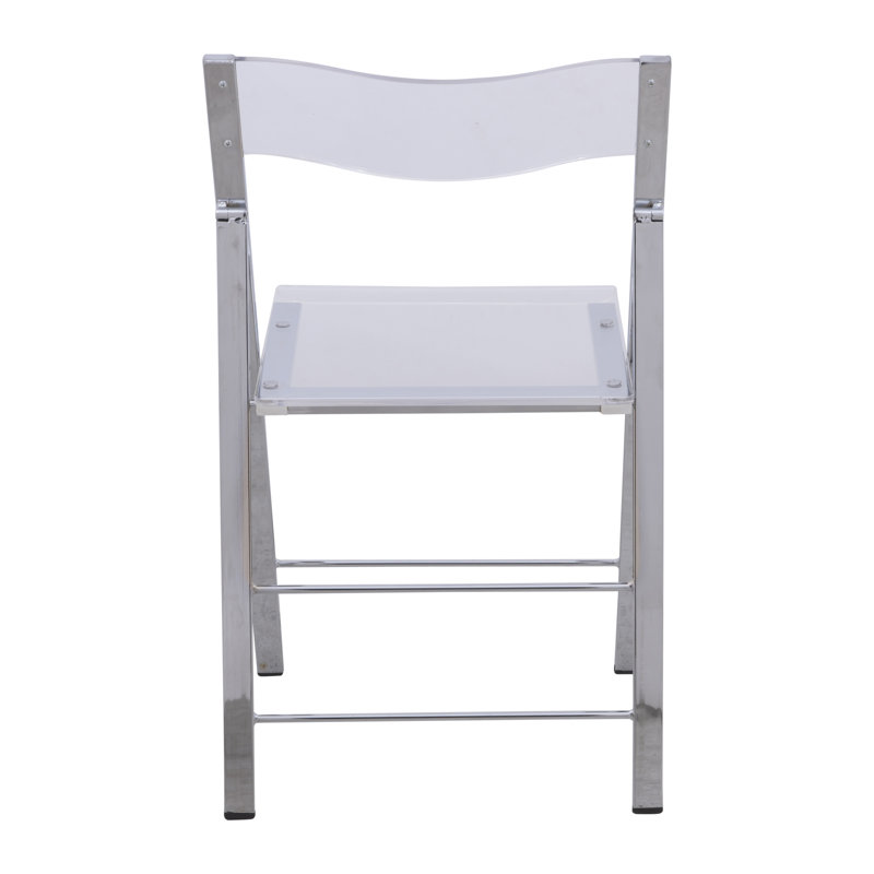 Transparent Acrylic Folding Chair with Stainless Steel Frame and Footrest – Stackable Open-Back Side Chair