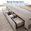 Structure de lit très grand tapissier avec 2 tiroirs et lumières DEL, beige | Base de lit plateforme avec station de charge et tête de lit de rangement, robuste, aucun sommier requis, assemblage facile-1519026909
