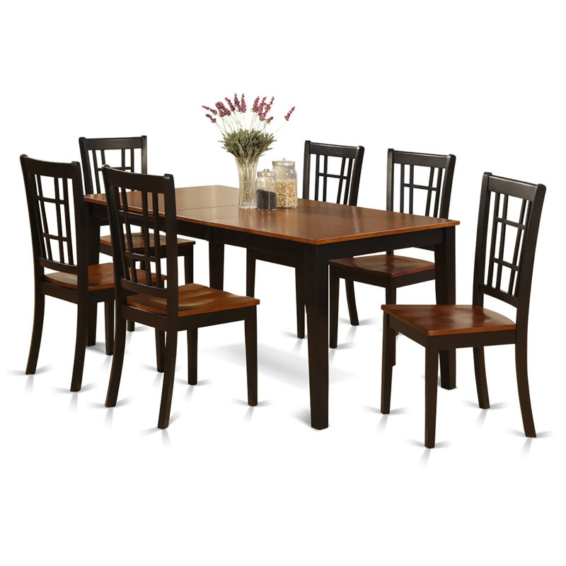 Cleobury Solid Wood Dining Set, Black/Cherry Incorrect , 7 Pieces: 1 Table, 6 Chairs , Wood