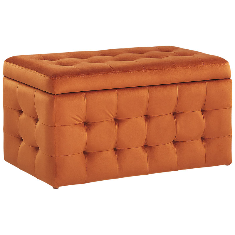Francina 72cm Wide Velvet Tufted Rectangle Solid Colour Ottoman with Storage, Orange