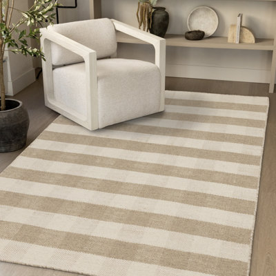 Tapis beige en laine à carreaux Concettino