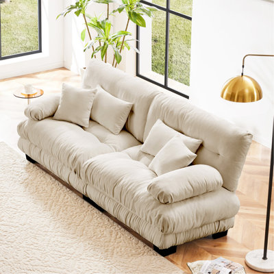 Cloud Couch 2 Seater Sofa For Living Room, Chenille 2 - Seat Sofa With 2 Lumbar Pillows And 2 Throw Pillows,Chenille Blue