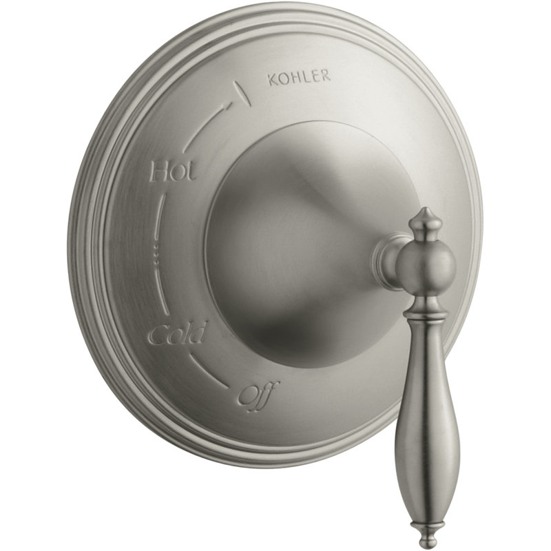 Garniture de valve Kohle Finial® Traditional Rite-Temp avec poignée levier, Nickel brossé éclatant