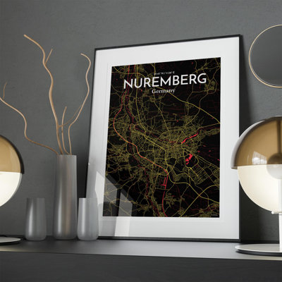 Nuremberg City Map in Contrast 1 Piece Wall Art