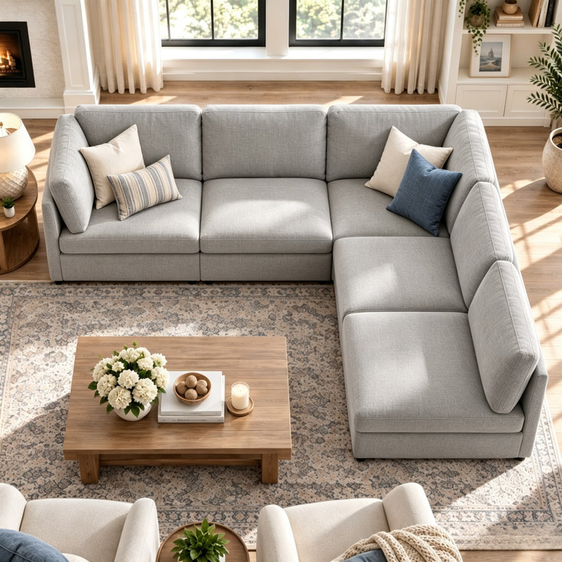 Canapé modulaire 5 pièces 5 pièces, Mélange de polyester gris