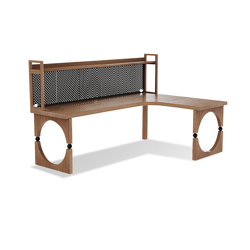 Noyer clair + bureau en bois massif en forme de L noir + fer, Retour à droite, H 61,02 po x l 70,87 po x P 39,37 po