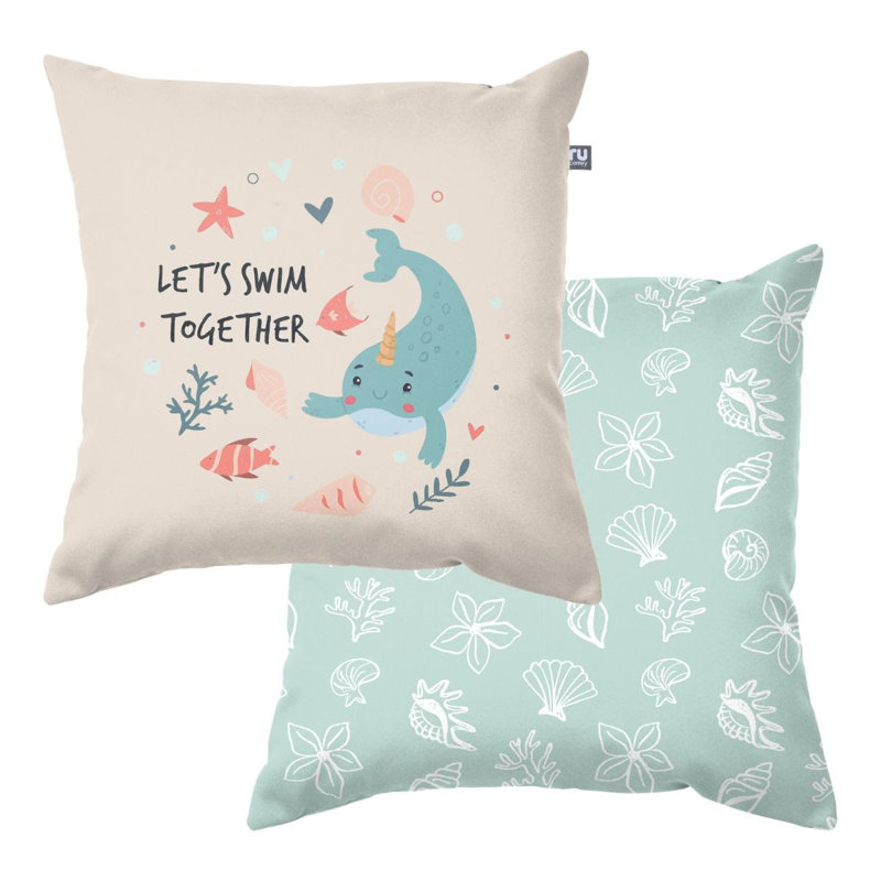 Adrie Cream/Green Cushion, 40x40cm , Let's Swim Together