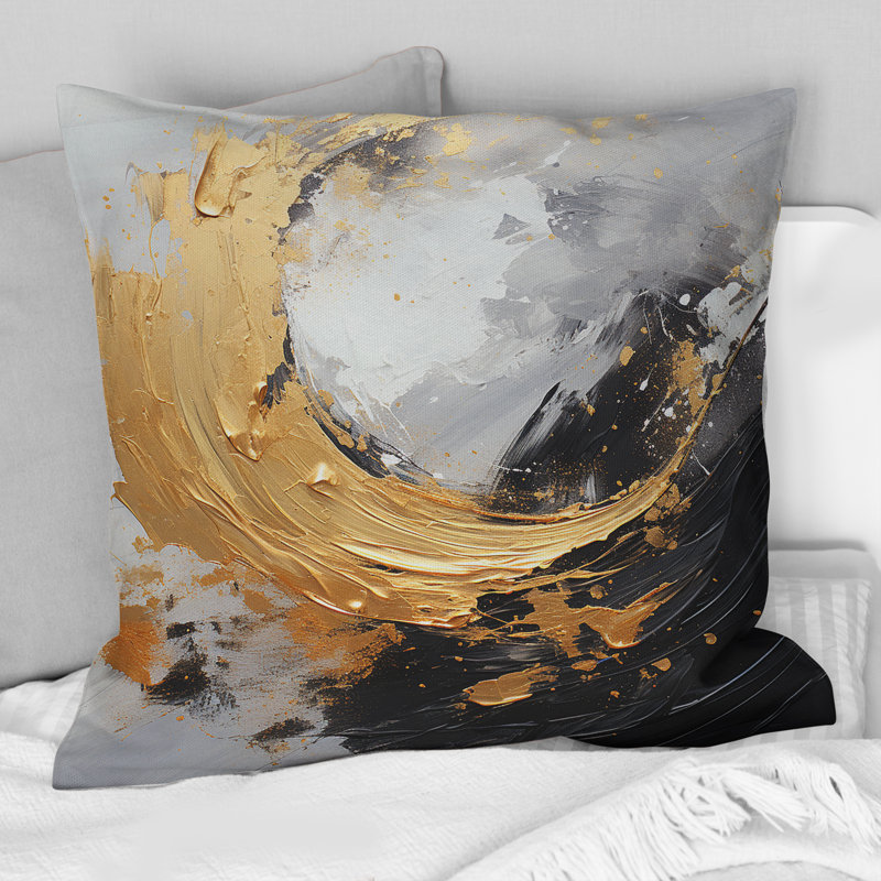 Yin Yang - Au-delà de la dualité, abstrait or et noir II - Coussin décoratif avec peinture abstraite