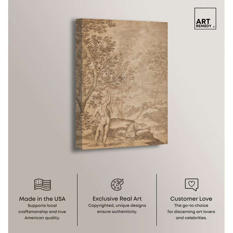Vintage Beige Wrapped Canvas Landscape Art, 36" x 24"