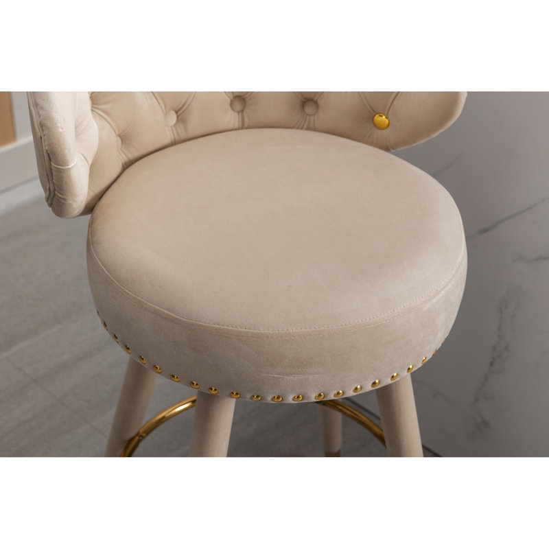 2 tabourets de bar à hauteur de comptoir - coussin rembourré de mousse, revêtement en velours, pieds en bois massif pour une belle cuisine, cadre 2 pièces et repose-pieds