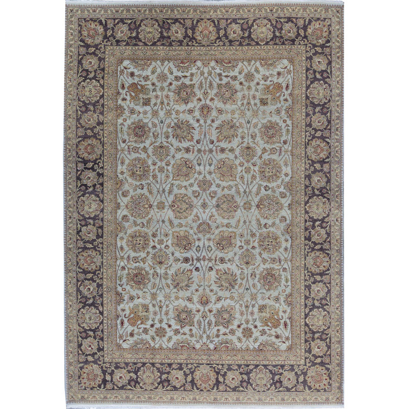 Tapis bleu clair et noir noué à la main de haute qualité