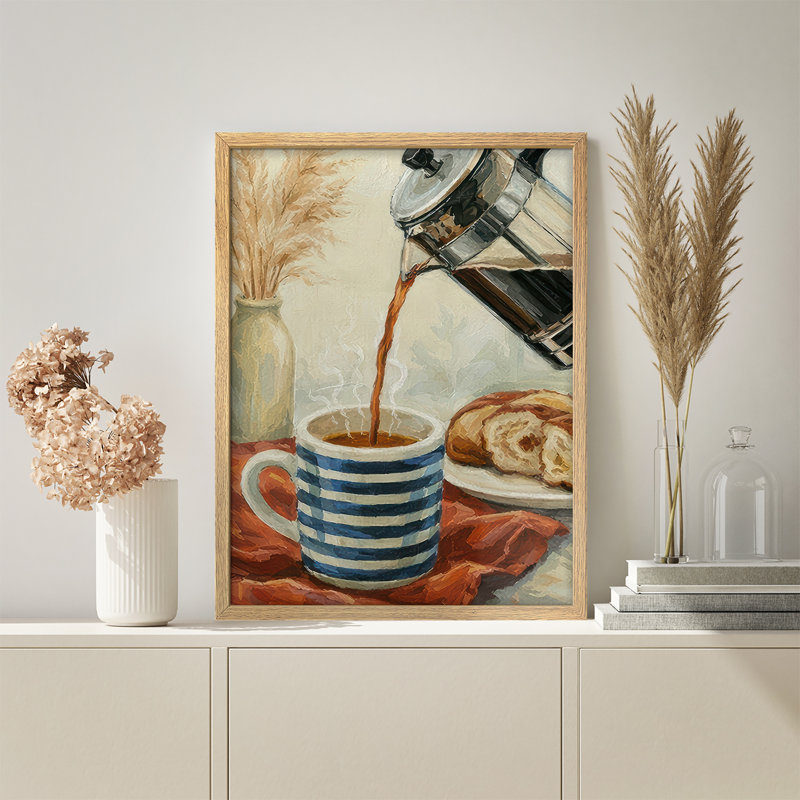 Coffee Pour Still Life Framed Wall Art Prints - Warm Kitchen Coffee Bar Decor, Natural, H 10 po x l 8 po