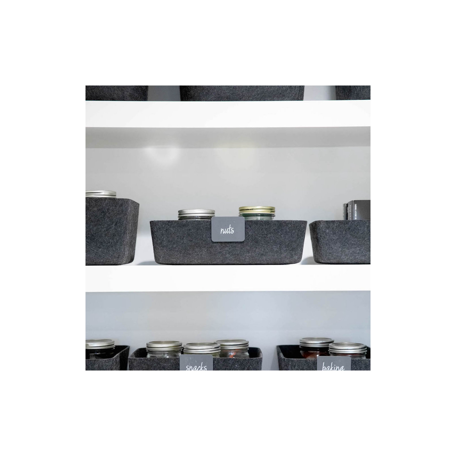 Sculpted Felt Storage Long Bin, Carbon