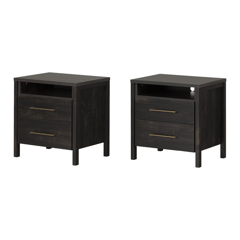 Gravity Nightstands Gray Maple, Rubbed Black