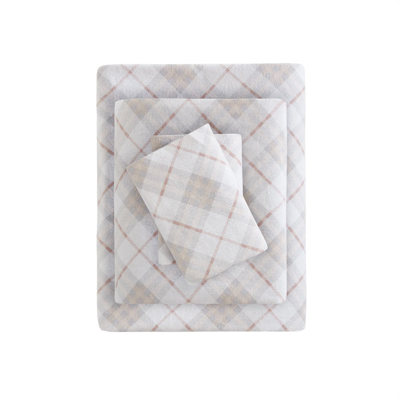 Ensemble de draps en flanelle de coton 4 pièces Gracie Mills, Ensemble de draps pour lit grand avec un drap-hous