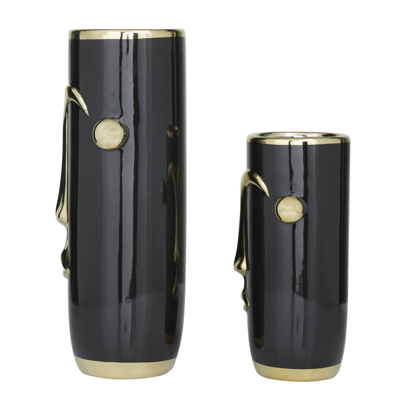 Ensemble de vases de table en grès 2 pièces Austen, Noir et or