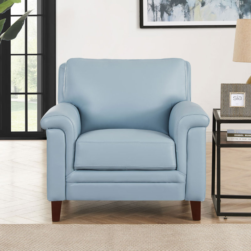 Marineta Upholstered Club Chair, Blue Genuine Leather