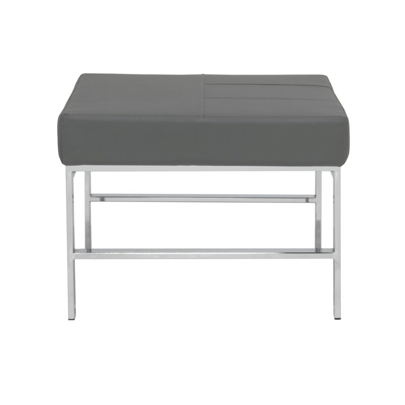 Atlas Modern Chrome and Leather Ottoman, Gray
