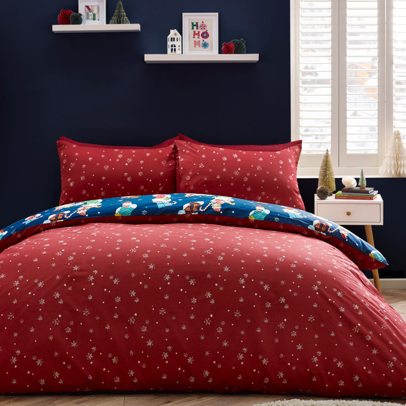 Christmas Elves Cotton Rich Duvet Cover Set, Double Duvet Cover Set + 2 Standard Pillowcases