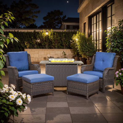  Ensemble de mobilier d'extérieur 5 pièces, 2 chaises de patio, 2 repose-pieds et table de foyer 55 K BTU