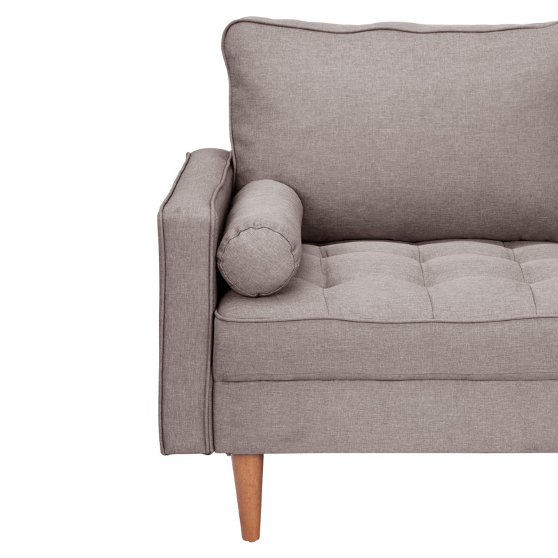 Jeaninne Compact Upholstered Tufted Loveseat with Wooden Legs, Slate Gray Faux Linen