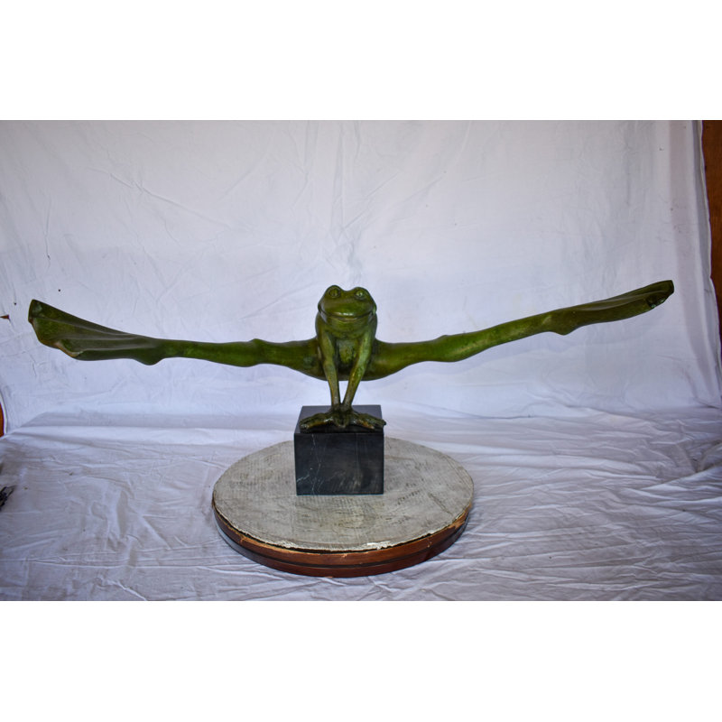 Acrobatic Frog Green Patina Bronze Statue Mounted on A Marble  43" x 26" x 20"H