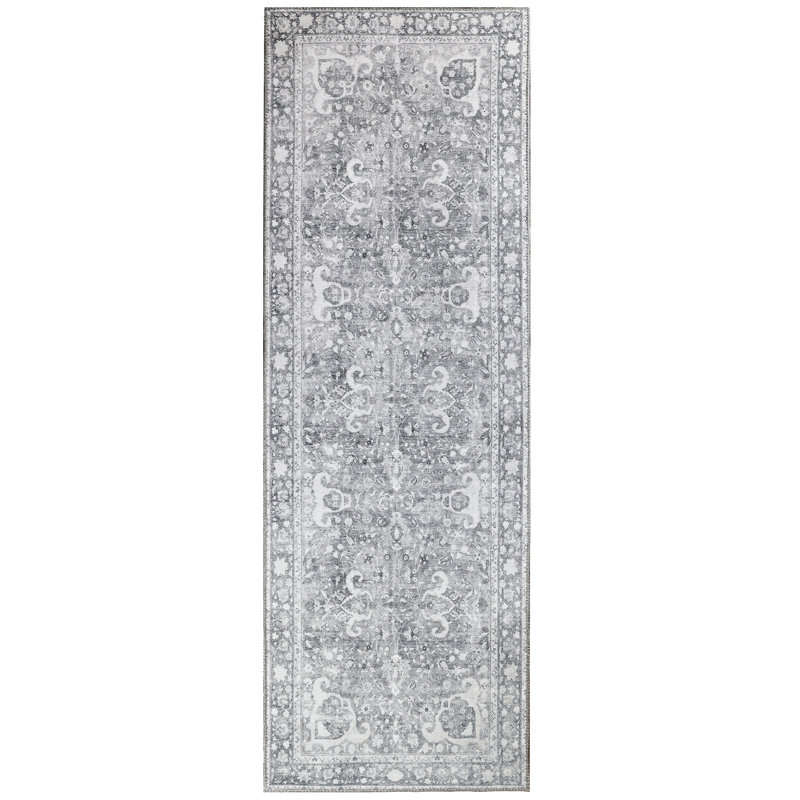 Tapis oriental gris anthracite Oakes, Tapis de couloir 2 pi 6 po x 7 pi 6 po
