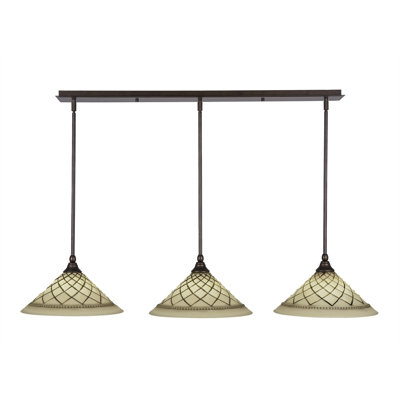 3 Light Stem Hung Linear Pendalier Shown With 12" Chocolate Icing Glass