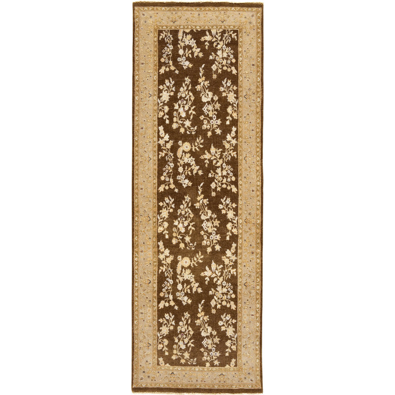 Hand Knotted Oriental Area Rug in Brown/Beige, Runner 3' x 22'