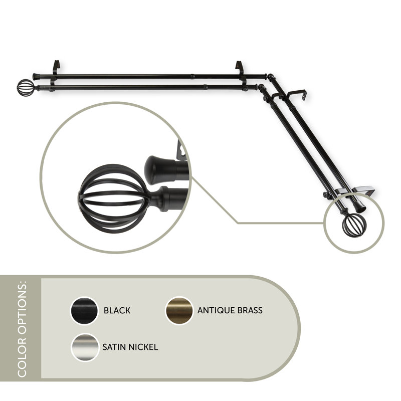 Tringle à rideaux double d'angle Burma, L 66 po x l 120 po, Noir