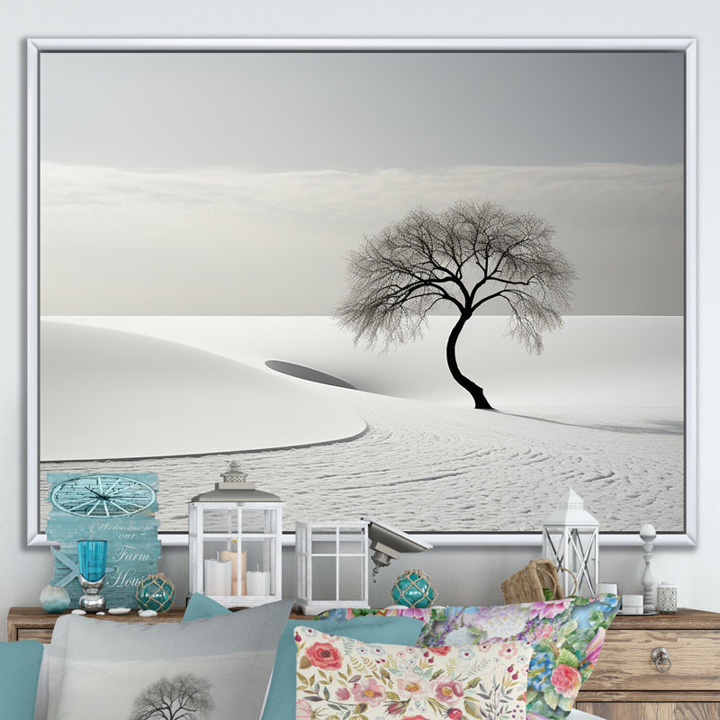 Paysage d'hiver photo I sur toile, Cadre flottant blanc, 24" H x 32" W