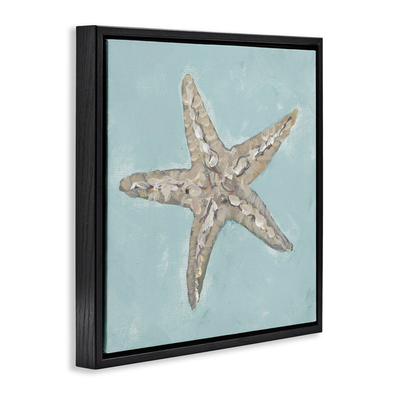 «Blue Starfish Impression» par Julie DeRice, Cadre flottant noir de jais, H 18 po x l 18 po