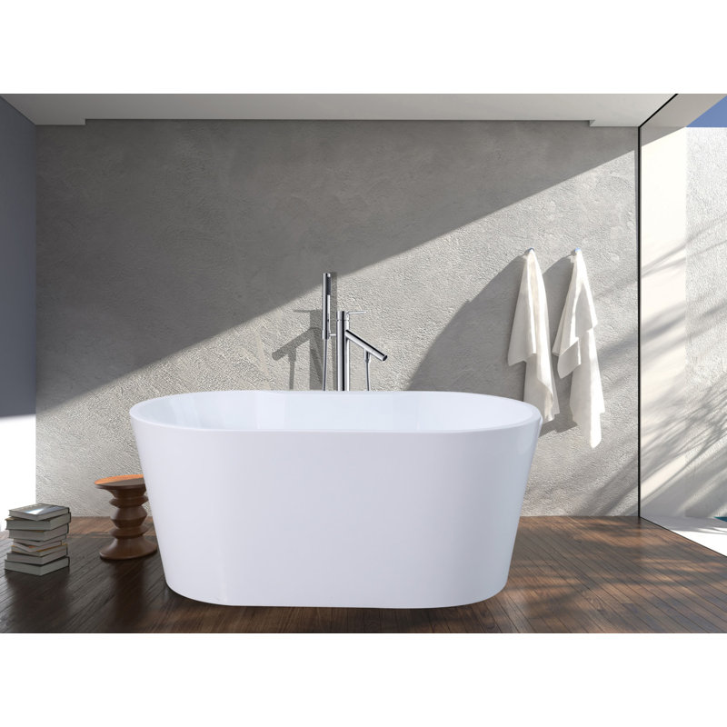 Aqua Eden 56-Inch Glossy White Acrylic Freestanding Tub with Drain