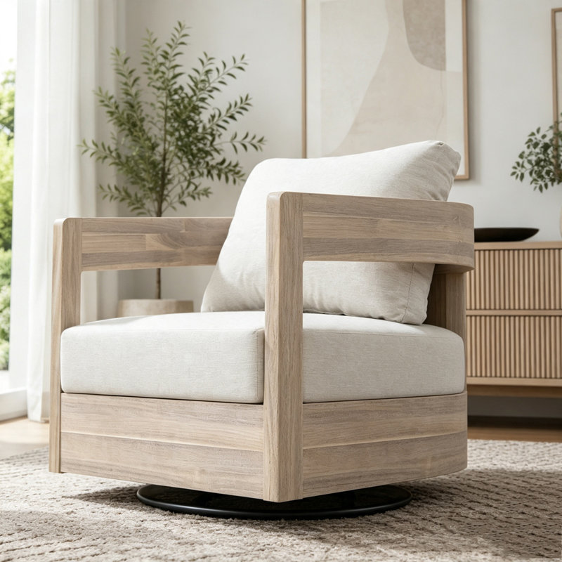 Fauteuil club d'extérieur pivotant en bois, Light White
