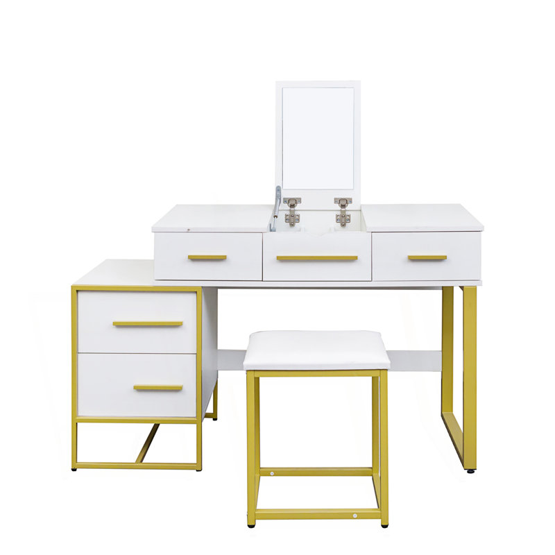 Ensemble de coiffeuse avec miroir, commode avec table de chevet et 4 tiroirs