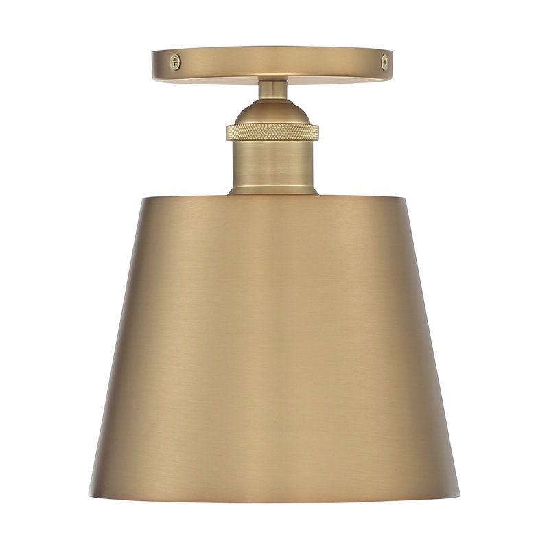 Plafonnier semi-encastré 1 lumière Annette, H 9 po x l 7,25 po x P 7,25 po, Laiton brossé / détails blancs