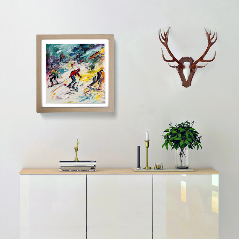 Skiing Abstract Expressionism - Framed Print, Oak