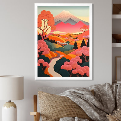 «Elegant Pink Japanese Mountain Landscape I», reproduction sur toile