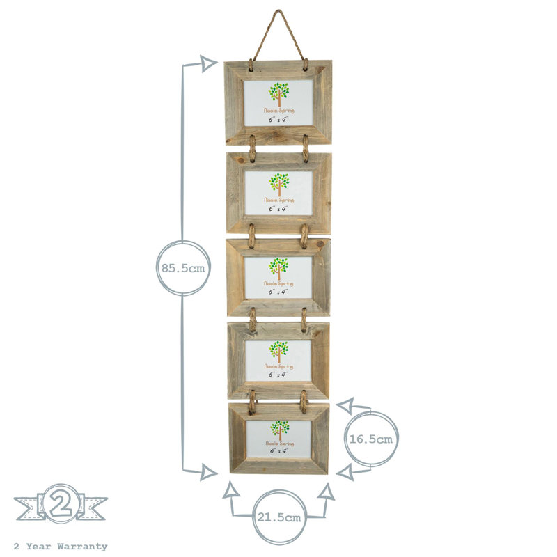 Nicola Spring - Rustic Wooden Hanging 5 Photo Frames - 6 x 4", White