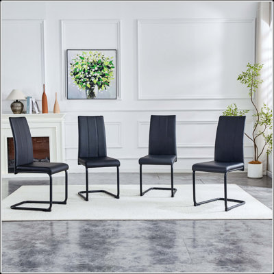 Chaise de salle à manger rembourrée en polyuréthane blanc avec pieds thermolaqués noirs - ensemble de 4