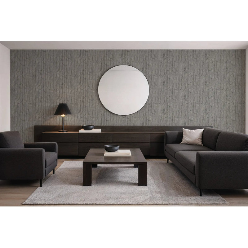 Lingering Lines - Wallpaper, Gray Black, Faux Grasscloth, Non-Pasted