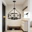 Plafonnier semi-encastré 5 lumières avec chaîne réglable, lustre rustique de style campagnard avec grain de bois et design en métal noir pour la salle à manger et la cuisine-2052938532-2052938537