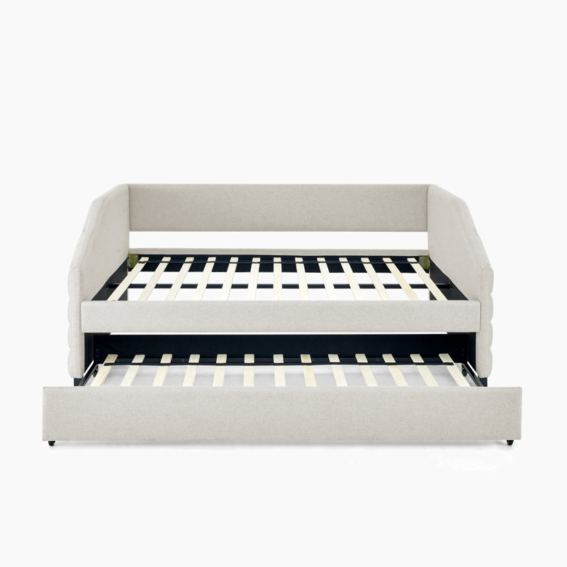 Armie Upholstered Daybed,with Two Drawers Trundle Upholstered Tufted Sofa Bed,Guest Bed, Twin, Beige 1
