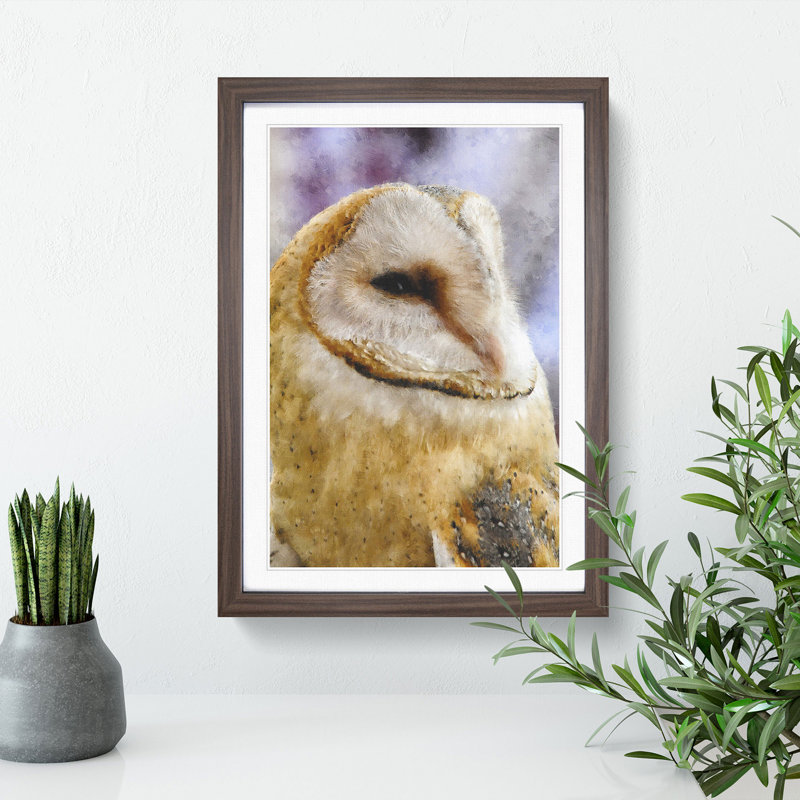 Barn Owl Vol.4 - Picture Frame Painting, 65cm H x 48cm W x 2cm D, Walnut Framed